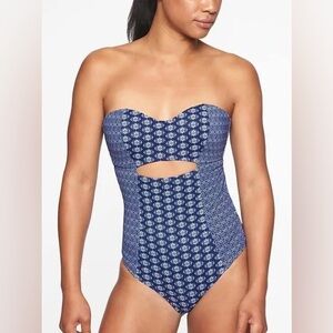 Athleta One Piece Bathing Suit swimsuit Blue Tangier Cutout Small